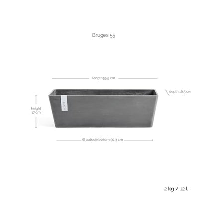 Ecopots Bruges Rectangular Flower Planter, Grey, 21.5" - color: Gray, size: 21.5"