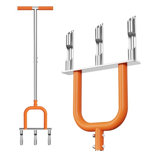 Lawn Aerator, Stainless Steel Lawn Aerator Tool with 3 Hollow Tines, Yard Grass Soil Core Aerator, Manual Lawn Plug Aerators, Core Aeration Tool for Lawn Garden Compacted Soil (Orange) - color: Orange