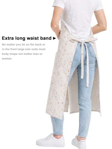 Molaxhome Split Pottery Apron with 3 Pockets Unisex with Adjustable Strap - color: Beigeflower