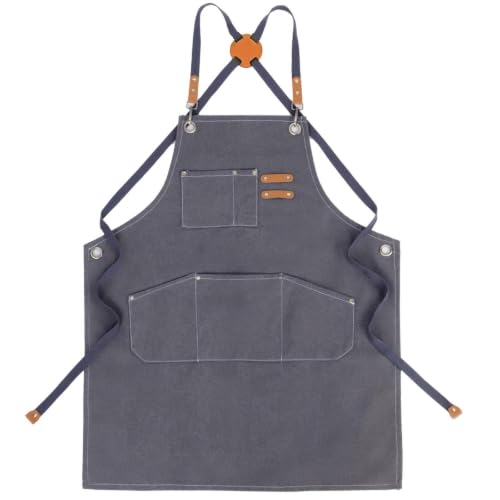 Canvas Tool Apron, Heavy Duty Multi-Pocket, Crossback Adjustable - color: Gray