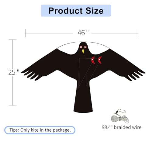 eyijklzo Bird Scarer Hawk Flying Kite Without 13ft Pole-Only Black Kite - style: Black-Only kite