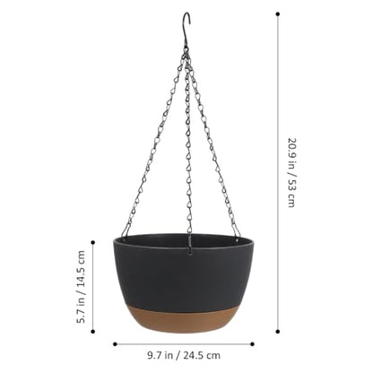 2 Pack Self Watering Hanging Planters: 9.7 Inch Pots with Chain Tray, Black - color: Black