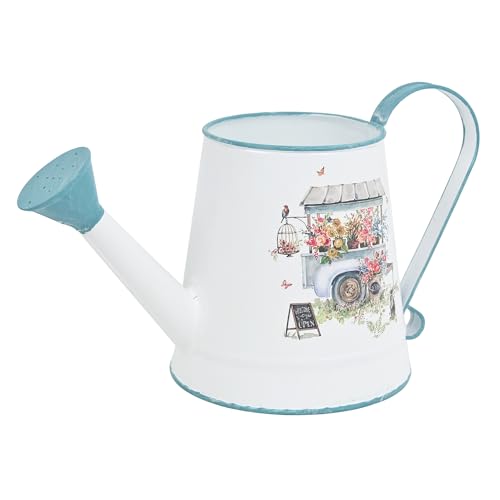 Cute Small Watering Can Indoor Plants Garden Metal Decorative Watering Cans for Outdoor Plants Bonsai Outdoor Garden Flower Decorative (White Blue, 1.5L, 50.7 Oz) - color: White Blue