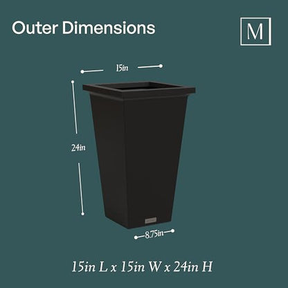 Mayne Renew 24in Modern Tall Square Planter, Black, 2-Pack