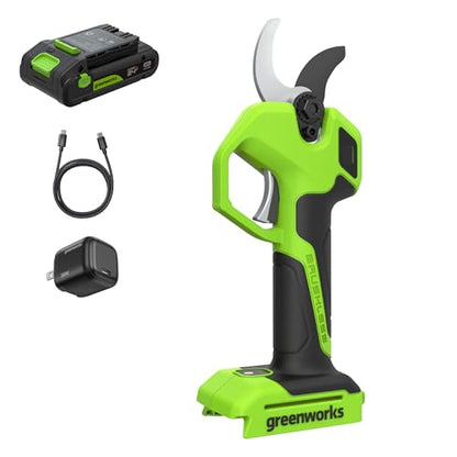 Greenworks 24V 1.25 in Pruning Shear/Lopper, 2.0 Ah Battery and Charger - size: 1.25" (2Ah)