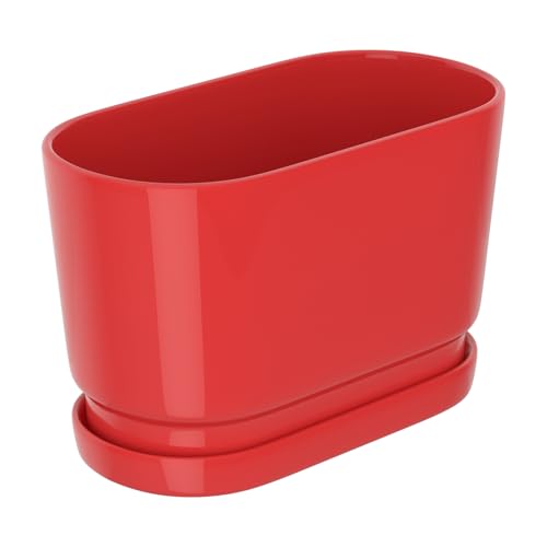 8.9" Rectangular Ceramic Planter with Drainage and Saucer, Red - color: Red, size: Medium