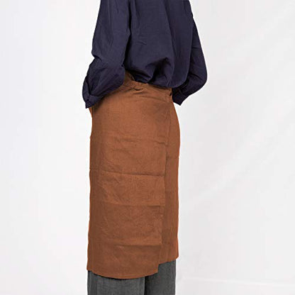 ATLINIA 100% Linen Apron for Women Men Apron for Kitchen Cooking Crafting - color: Brown