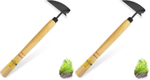 Japanese Wide Blade Garden Tool - Premium Quality Hand Hoes/Weeding Sickle is Very Sharp for Quick Work (Pack of 2) - size: Long Handle (Pack of 2)