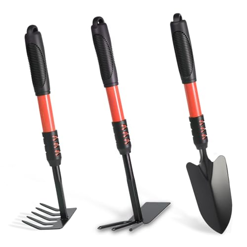 Garden Tool Set, 3 Pack Lightweight Heavy Gardening Kit Including Hand Shovel, Transplant Shovel and Hand Rake with Soft Rubber Non-Slip Handle, for Planting Weeding Digging, Orange ﻿ - style: Orange
