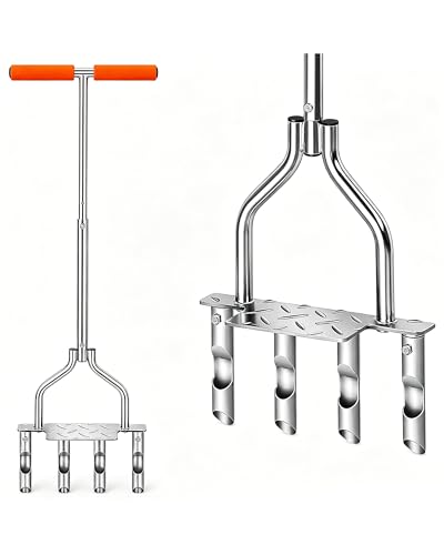 Manual Core Aerator Lawn Tool with 4 Hollow Tines, 3.94-Inch Plug Aerator