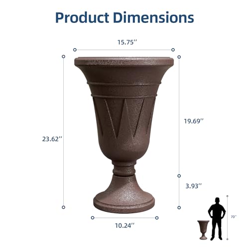 24"Tall Urn Planters for Outdoor Plants, Urns and Pedestal Set of 2 - color: Brown-sandblasting