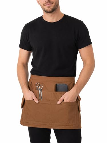 Molaxhome Waist Tool Apron with Multi-Pocket Adjustable Belt for Gardening - color: Brown
