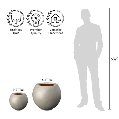 Kante Accent Round Sphere Weathered Concrete Planter 19.3" Dia, Outdoor - color: Weathered Concrete, size: 19.3"w x 16.5"h