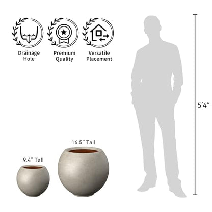 Kante Small Round Sphere Weathered Concrete Planter 11" Dia, Outdoor - color: Weathered Concrete, size: 11"w x 9.4"h