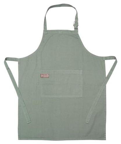Washed Cotton Kitchen Apron | Adjustable 25x31, Light Green