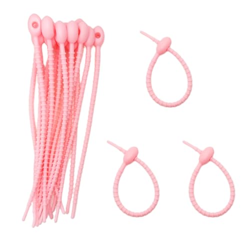 20pcs Silicone Self Locking Reusable Zip Ties for Fixing Bundling Organizing 6in Pastel Color Soft Cord Cable Strap Multi Purpose Twist Tie Clip for Garden Plant Home Kitchen Office (Pink) - color: Pink