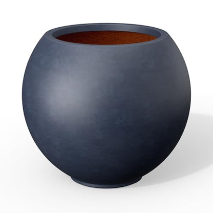 Kante Small Round Sphere Charcoal Concrete Planter 11" Dia, Outdoor - color: Charcoal, size: 11"w x 9.4"h