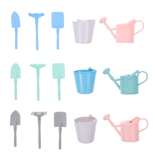 HANABASS Mini Gardening Tools Set Kids Hand Planting Tools with 3 Mini Shovels 3 Rakes 3 Spades 3 Buckets and 3 Watering Cans for Flower and Vegetable Planting Outdoor Play