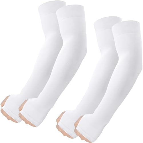 ROXUN Arm Sleeves with Thumb Hole, Cooling UV Sun Protection for Men/Women - color: 2 Pairs - White
