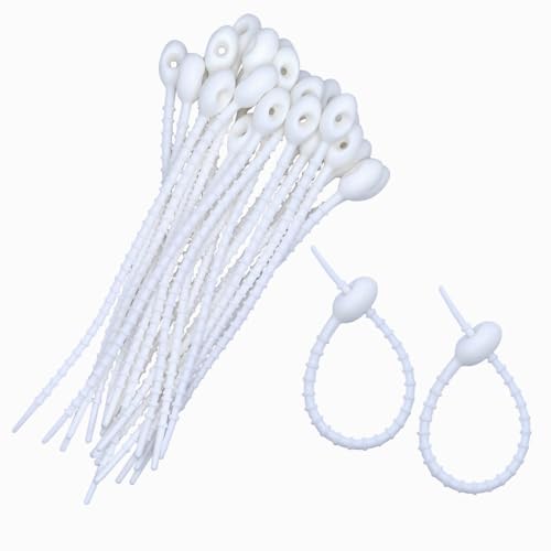 30pcs Silicone Self Locking Reusable Zip Ties for Fixing Bundling Organizing 4.7in Pastel Color Soft Cord Cable Strap Multi Purpose Twist Tie Clip for Garden Plant Home Kitchen Office (White) - color: White