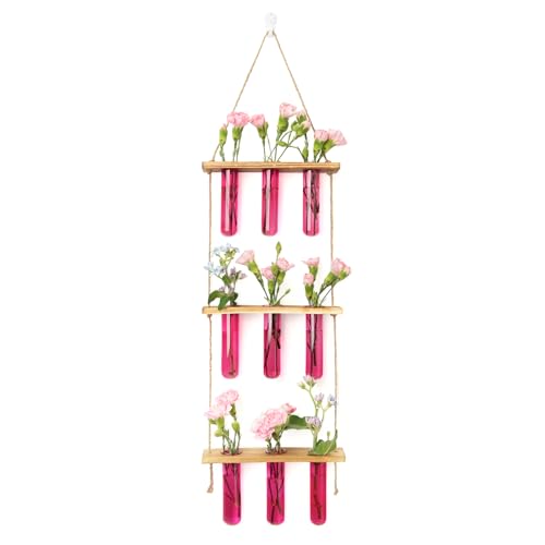 XXXFLOWER Wall Hanging Propagation Station with Wooden Stand Pink - size: Pink-9 Tube Vase