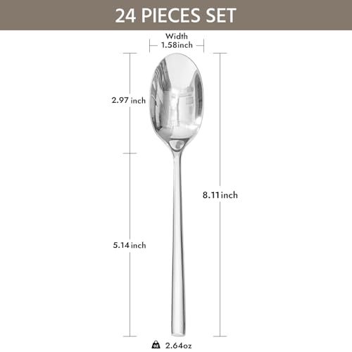 KINGSTONE 24 Piece Dinner Spoons Set, Stainless Steel Spoons - size: 24-Piece, style: Dinner Spoons