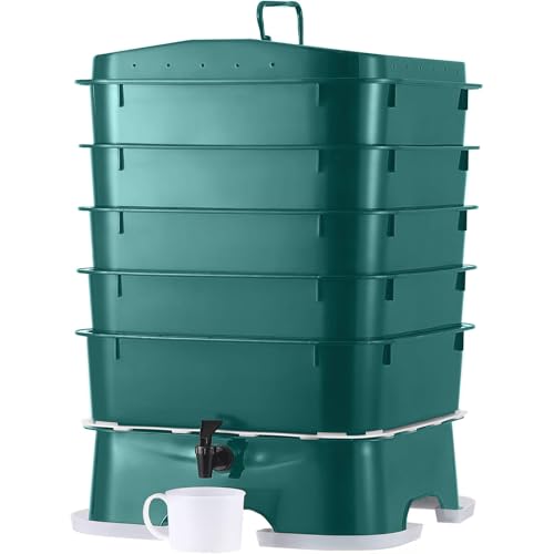 The Original VermiHut® Plus 5-Tray Worm Compost Bin – Indoor & Outdoor Vermicomposting System, Continuous Flow Food Waste Recycler for Organic Composting & Gardening - Dark Green - color: Dark Green