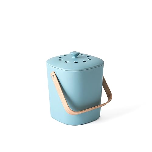 Bamboozle Countertop Compost Bin Kitchen | 1 Gallon | Odorless Composting Bin with Filters | Indoor Compost Bin with Lid | Plant Based Kitchen Composter for Food Scraps & Waste Recycling - color: Heron