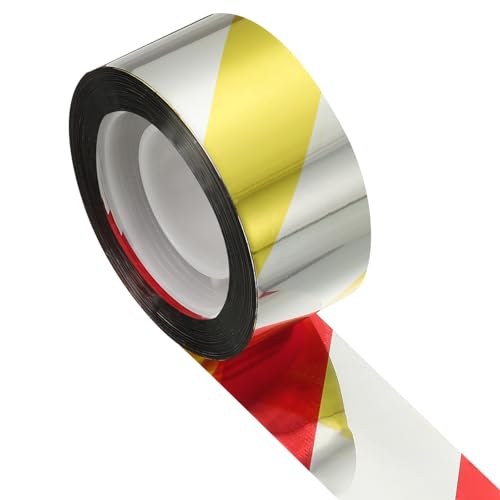 MECCANIXITY 164ft Long 1" Wide Yellow/Silver Dual Side Reflective Holographic Flash Bird Scare Tape Ribbon to Keep Birds Away, Hang Tie on Garden Farm Orchards Balcony Patio Yard Fence - color: Yellow Silver, size: 164ft x 0.94in