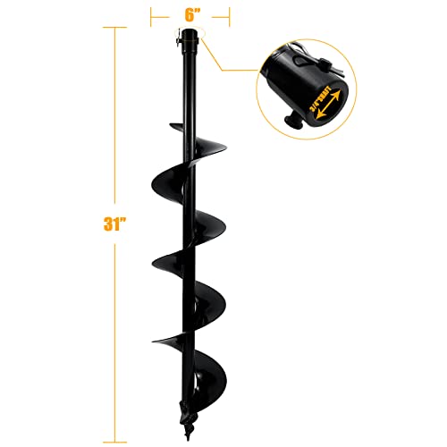 6" x 31" Earth Auger Bit for Post Holes, 3/4" Shaft Carbon Steel - size: 6" × 31"