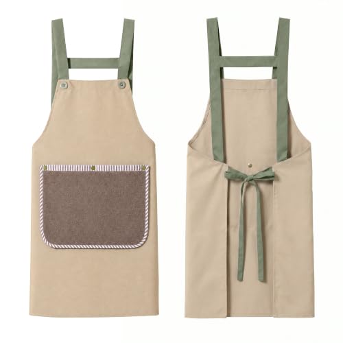 JOYMOOP Apron with Pockets, Detachable Towel, Kitchen Cooking for Women Men