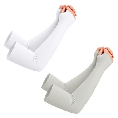 netdraw Unisex Bamboo Viscose Arm Sleeves with Thumb Hole - color: White/Sage, size: Small-Medium