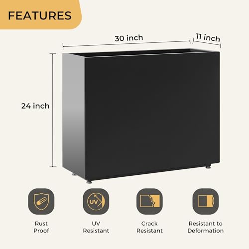 Metal Divider Planter, 30W x 11D x 24H, Black - color: Black, size: 30Wx11Dx24H