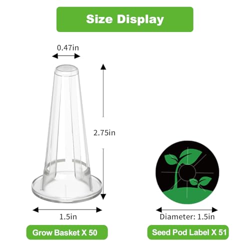 Oliz 50Pk Hydroponics Grow Baskets w/ 51 Pod Labels, Fits Most Systems