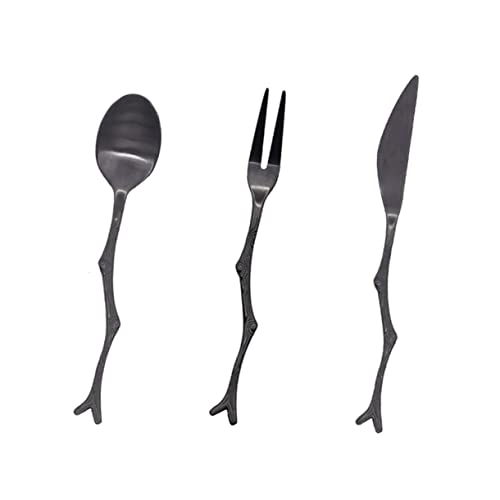 GLEAVI Spoon Fork Set 3 piece Tree Branch Flatware Set Vintage Branch Silverware for Fruit Appetizers Home Dining Restaurant Picnic Travel 5.43in Stainless Steel Cutlery