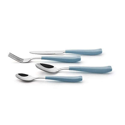 EXZACT 16 pcs Flatware Set Stainless Steel Wide Handles Serves 4 Light Blue - color: Light Blue x 16