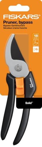 Fiskars bypass pruning shears for fresh branches and twigs, non-stick coated, steel blades/FibreComp handles, black/orange, Solid, P121, 1057160