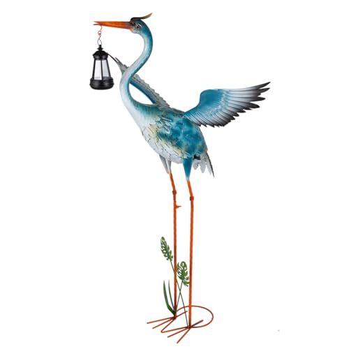 DREAMSOUL Solar Garden Statues, 40.6" Metal Crane Statue Patio Yard Decor - color: Cerulean
