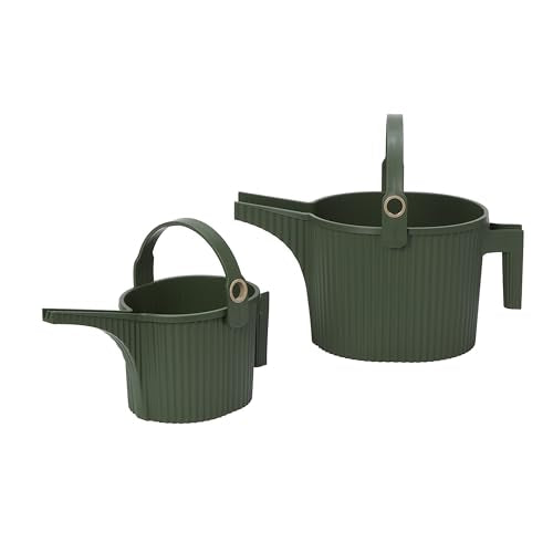 Hachiman Watering Can Set of 2 with Widened Spout - color: Garden Green, size: Large and Small (Set of 2)