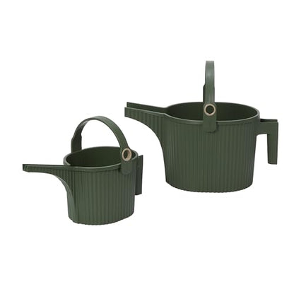 Hachiman Watering Can Set of 2 with Widened Spout - color: Garden Green, size: Large and Small (Set of 2)