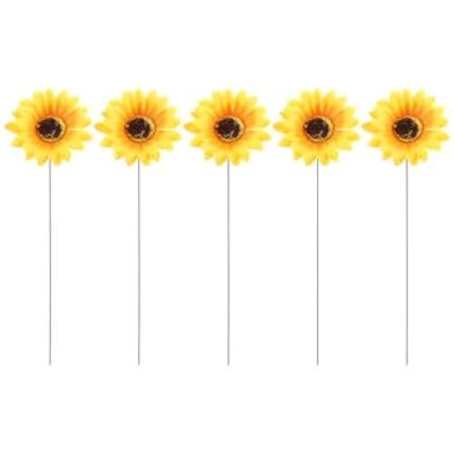 5 Pcs Metal Sunflower Garden Stakes Art Decor Outdoor Flower Stick for Flower Yard Outside Pathway Patio Yard Lawn Decor（Metal Stems, Silk Petals）