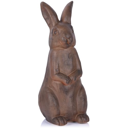 16.9" H Large Outdoor Rabbit Statue, Tall Garden Bunny Sculpture, Distressed Magnesium Oxide Decor for Porch, Patio, Yard, Entryway & Shelf Display (Brown)