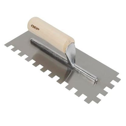 QEP 1/2" x 1/2" x 1/2" Square Notch Carbon Steel Trowel w/Wood Handle