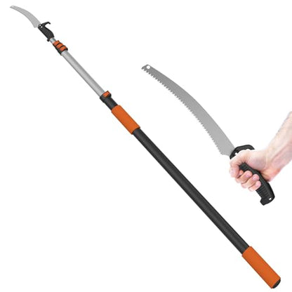 LAANPOLE 20FT Pole Saw, Telescoping Tree Trimmer with 3-12FT Extension Pole, Manual Branches Pruner for Backyard, Orange - size: 12FT