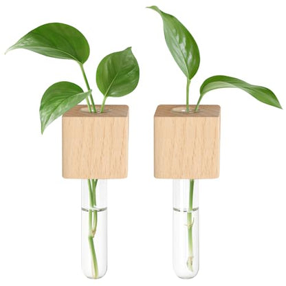 Magnetic Test Tube Flower Vases for Refrigerator, Set of 2 - color: 2 Pcs Wood