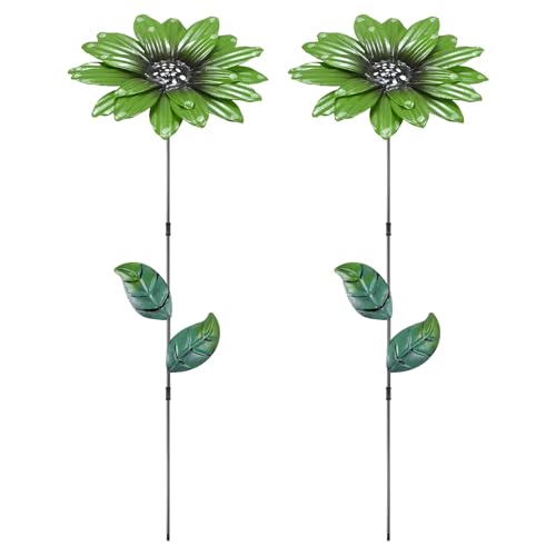 M METERXITY 2 Pack Large Flower Garden Decor Stakes, 13 Inch Waterproof Metal Garden Stakes Spring Decorative for Indoor/Outdoor/Lawn/Flower Pot/Bed/Bouquets/Patio/Terrace/Home Decor [Green] - color: Green