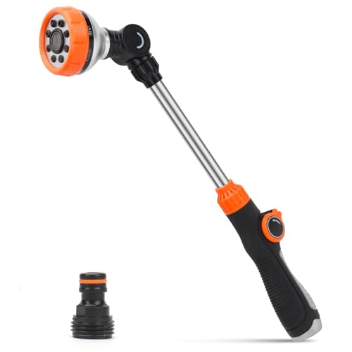 Watering Wand, 18.5 Inches Long Garden Hose Wand with 180° Swivel Head, 8 Spray Patterns, Adjustable Garden Sprayer Wand with Nozzle