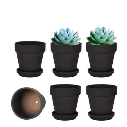 vensovo 4 Inch Black Terracotta & Clay Pots with Saucer, 6 Pack - color: Black