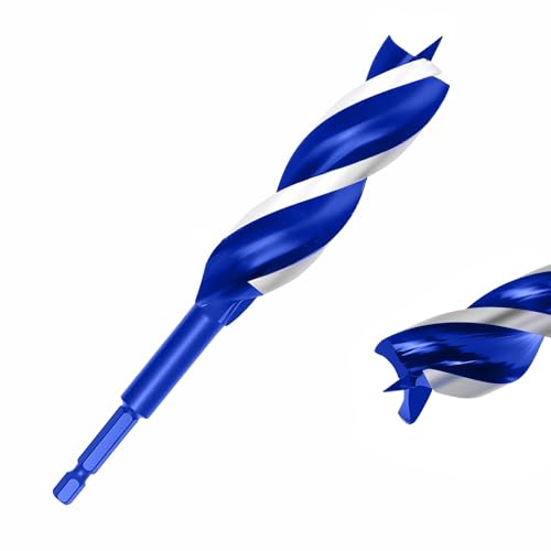 1 Inch Auger Drill Bit for Wood, 6" Long Carbon Steel Quick Change Hex Shank Wood Drill Bit for Hardwood, Softwood and Plastic (Blue) - size: 1" x 6"