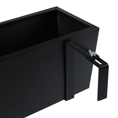 BIRDROCK HOME 2pk Metal Railing Planter Box | Flower Boxes for Deck Railings | Adjustable Rail Hanging Bracket | Black Balcony Boxes | House Apartment Plant Pot